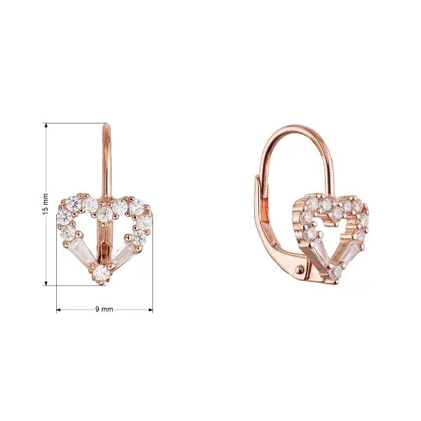 Pozlacené stříbrné náušnice srdce 11717.1 rose gold