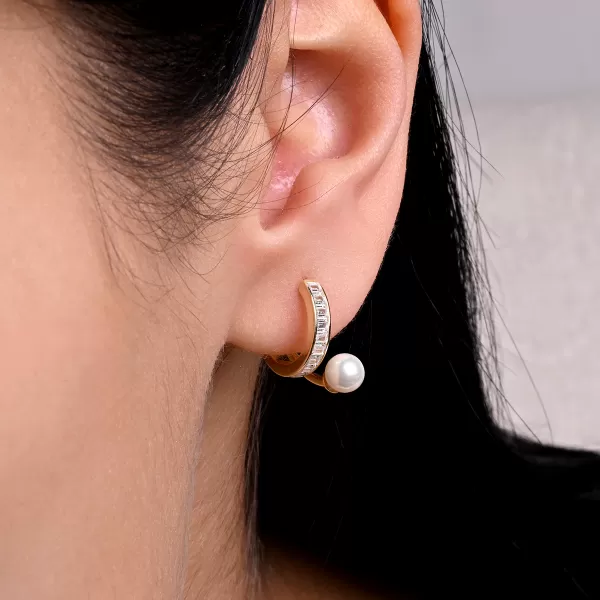 Pozlacené kroužky s perličkou a zirkony 11808.1