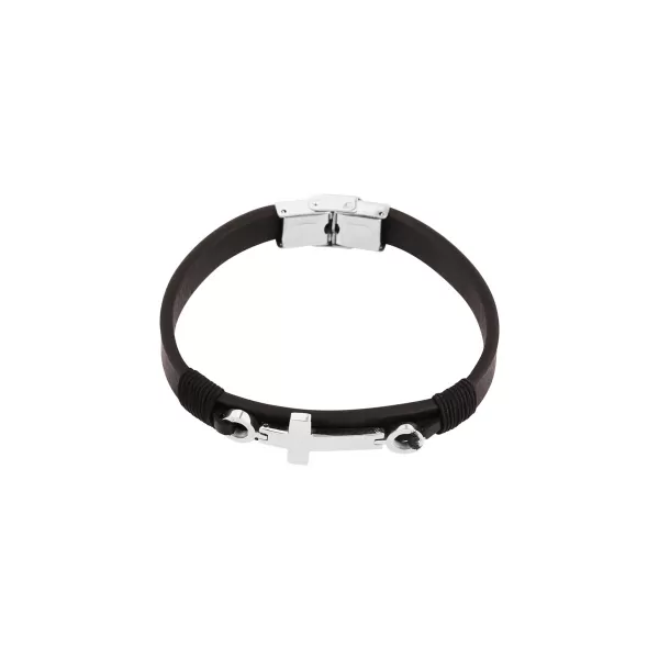 Náramek pánský recykl.kůže s křížem 43091.3 černý