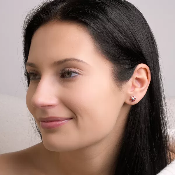 Stříbrné náušnice červené kytičky 11752.1