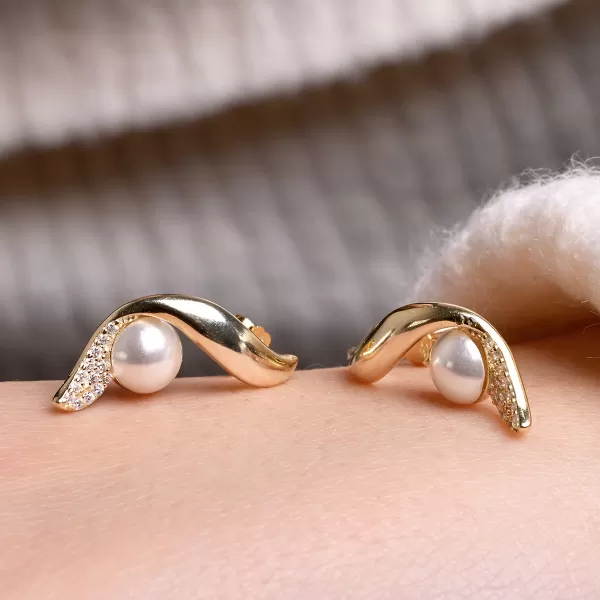 Pozlacené náušnice vlnky s perličkou 11806.1