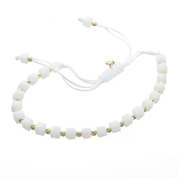 Stříbrný pozlacený náramek s bílými skleněnými korálky 13075.3 AU