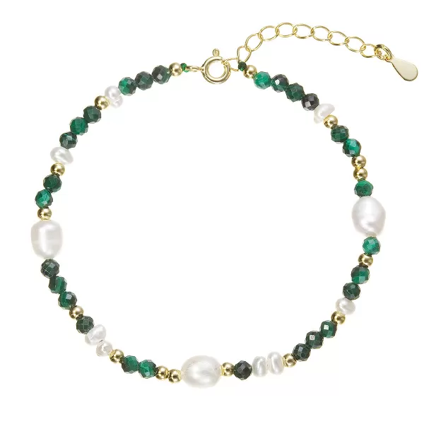 Pozlacený náramek s perlami a malachity 13113.3