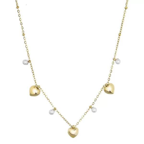 Náhrdelník ocelový s perličkami a srdíčky 42023.1