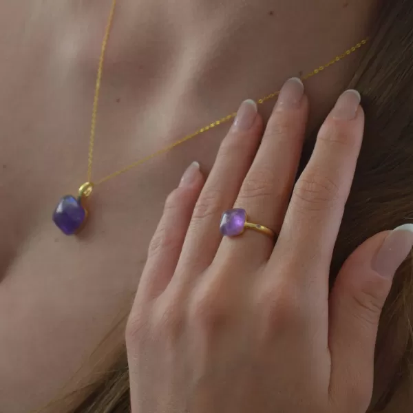 Pozlacený náhrdelník s pravým ametystem 12169.3