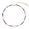 Pozlacený náramek s perlami a ametysty 13113.3