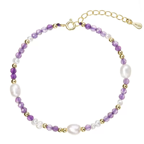 Pozlacený náramek s perlami a ametysty 13113.3