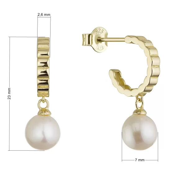 Pozlacené náušnice kruhy se zavěšenou říční perlou 21129.1