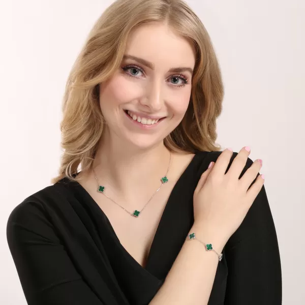 Stříbrný náhrdelník čtyřlístky malachit 12150.3