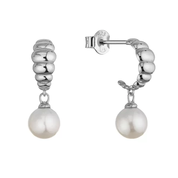 Stříbrné náušnice kruhy se zavěšenou říční perlou 21126.1