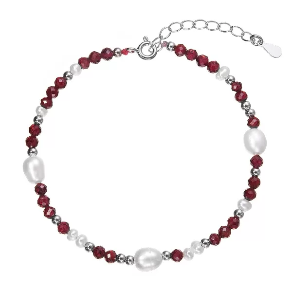 Stříbrný náramek s perlami a granáty 13113.3