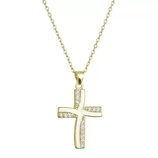 Pozlacený stříbrný náhrdelník kříž se zirkony 12135.1 crystal