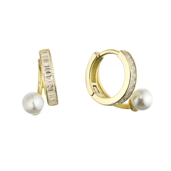 Pozlacené kroužky s perličkou a zirkony 11808.1