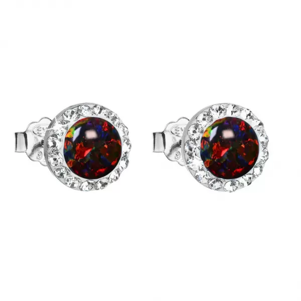 Stříbrné náušnice s opálem a Preciosa krystaly 31217.1 ruby