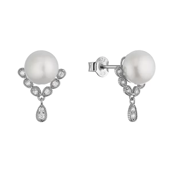 Stříbrné ozdobné náušnice s říční perlou 21122.1