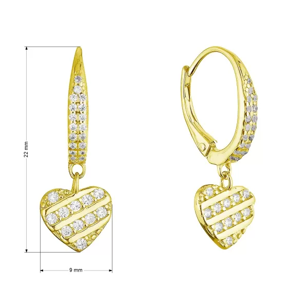 Pozlacené stříbrné náušnice se zavěšeným srdíčkem 11720.1