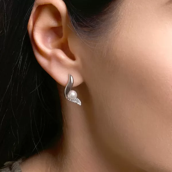 Stříbrné náušnice vlnky s perličkou 11806.1