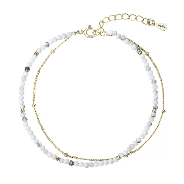 Pozlacený dvojitý náramek s bílými howlity 13114.1