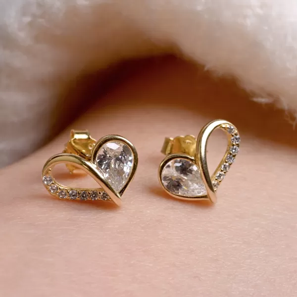 Pozlacené náušnice srdíčka se zirkony 11751.1