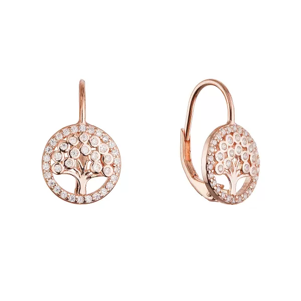 Pozlacené stříbrné náušnice strom života se zirkony 11713.1 rose gold