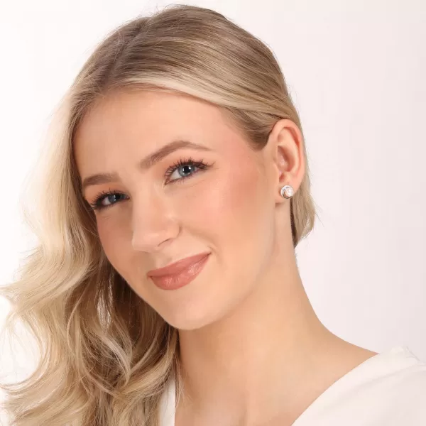 Stříbrné náušnice s říční perlou a zirkony 21098.1S