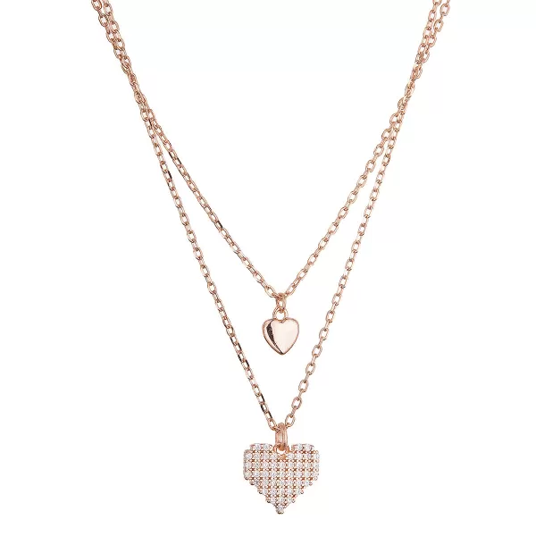 Pozlacený dvouřadý náhrdelník srdíčka 12153.1 rose gold