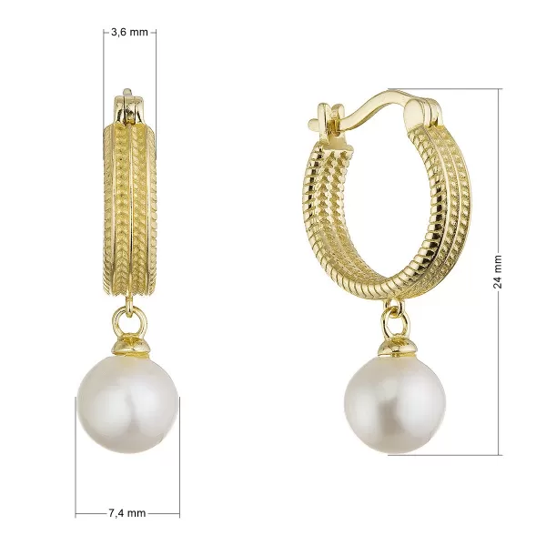Pozlacené náušnice kruhy se zavěšenou říční perlou 21127.1