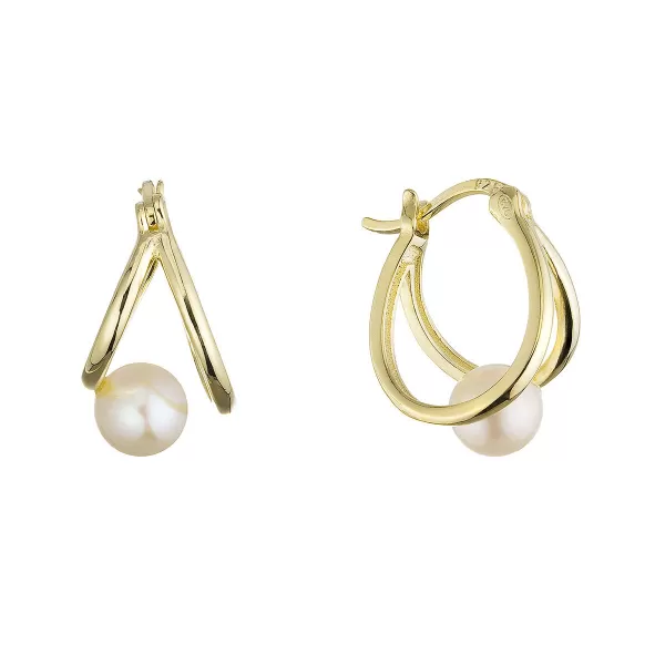 Pozlacené náušnice kruhy s bílou říční perlou 21130.1