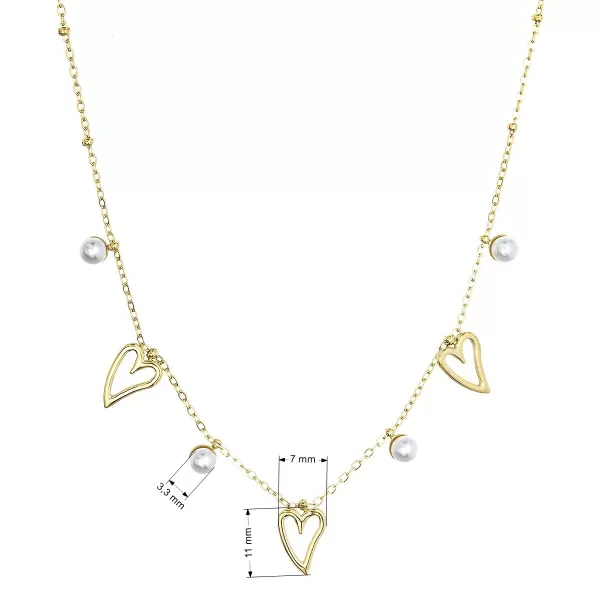 Náhrdelník ocelový s perličkami a srdíčky 42025.1