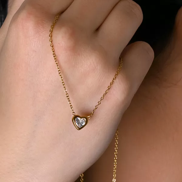 Náhrdelník srdce s krystalem 42048.1 gold