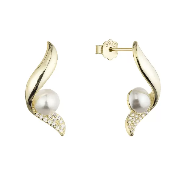 Pozlacené náušnice vlnky s perličkou 11806.1