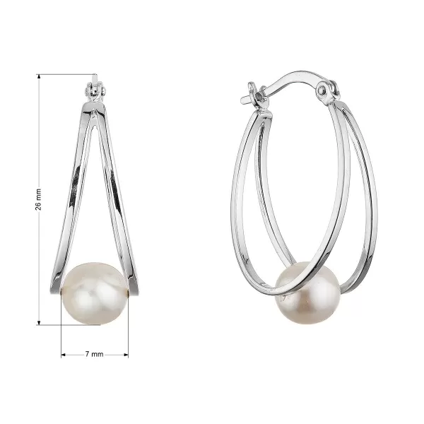 Stříbrné náušnice hladké kruhy se syntetickou perlou 31325.1