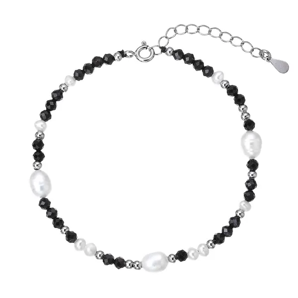 Stříbrný náramek s perlami a spinely 13113.3