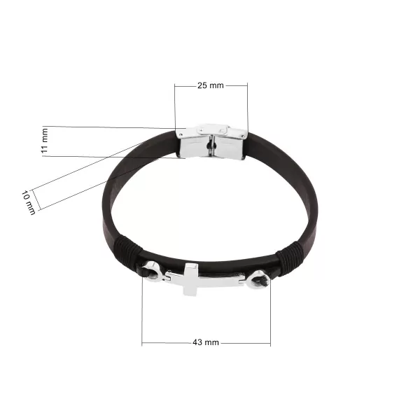 Náramek pánský recykl.kůže s křížem 43091.3 černý