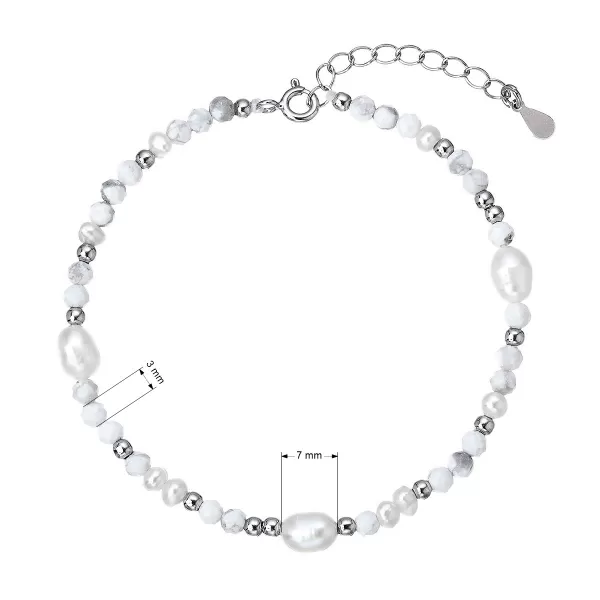 Stříbrný náramek s perlami a howlity 13113.1