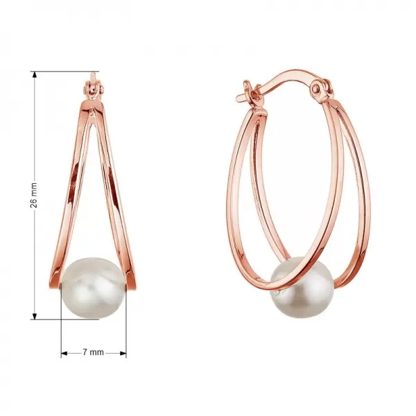 Pozlacené stříbrné náušnice hladké kruhy se syntetickou perlou 31325.1 rose gold