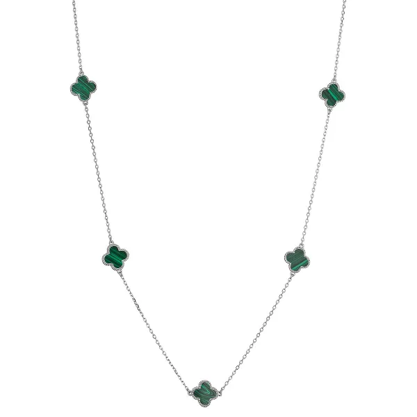 Stříbrný náhrdelník čtyřlístky malachit 12150.3