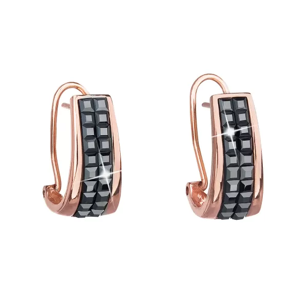 Stříbrné náušnice klipsy s krystaly Swarovski černý půlkruh 31172.5