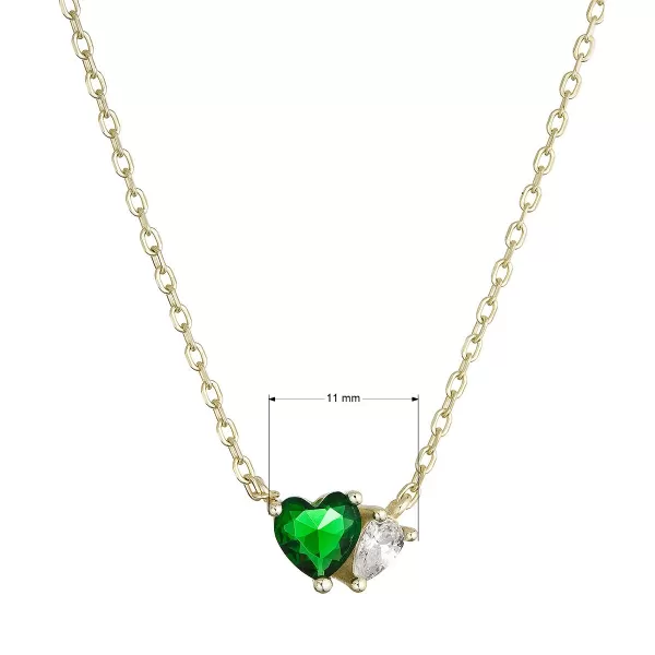 Pozlacený náhrdelník zelené srdíčko 12181.3