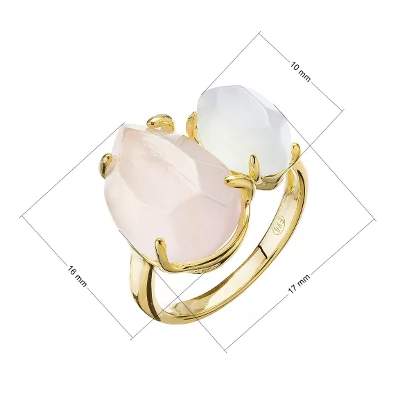 Pozlacený prsten pravý růženín a blue chalcedon 15025.3