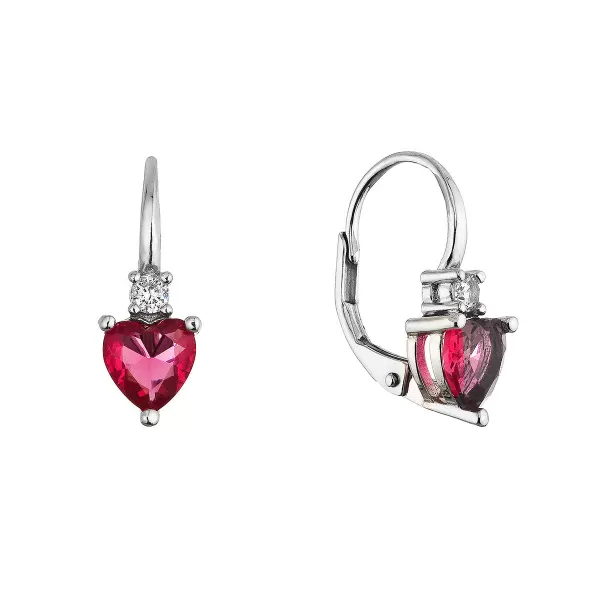 Stříbrné visací náušnice srdíčka 11650.3 ruby
