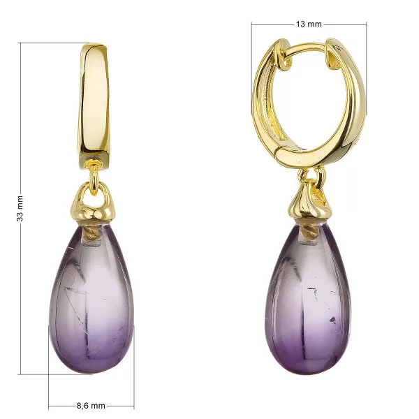 Pozlacené visací náušnice kapky s pravým ametystem 11733.3
