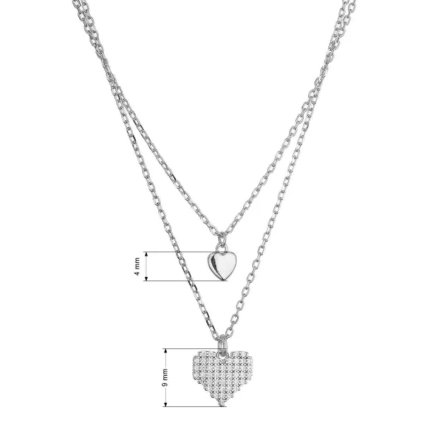 Stříbrný dvouřadý náhrdelník srdíčka 12153.1