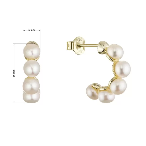 Pozlacené náušnice kruhy s bílými říčními perlami 21131.1