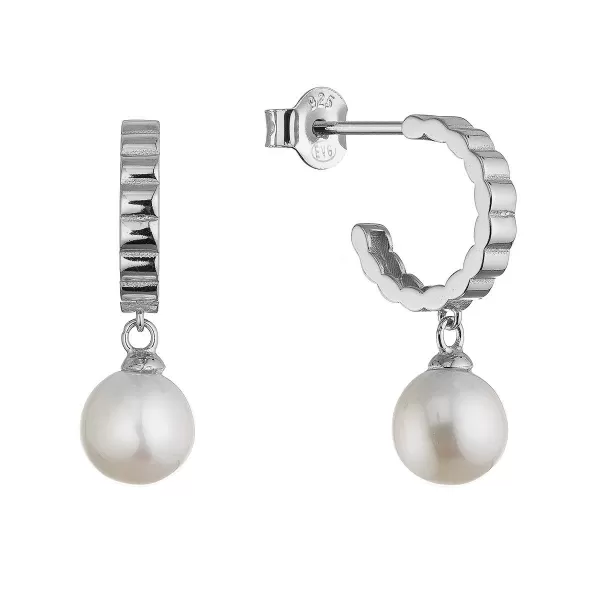 Stříbrné náušnice kruhy se zavěšenou říční perlou 21129.1