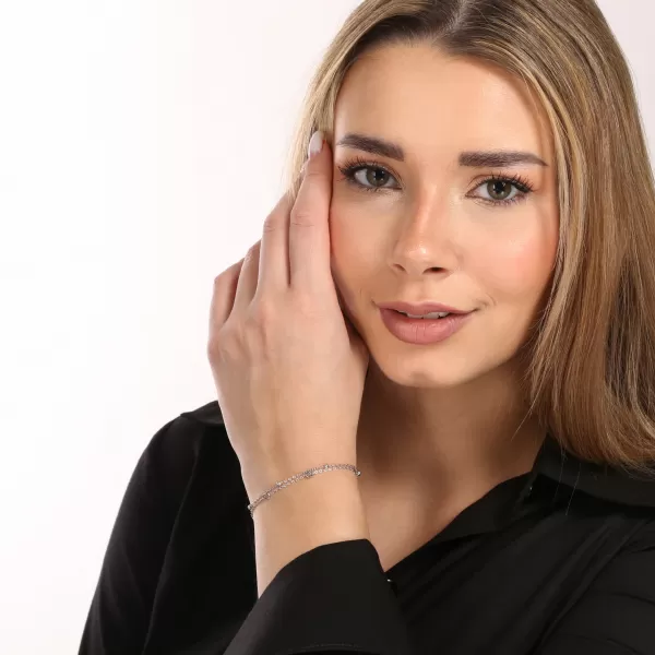 Stříbrný náramek dvojitý řetízek kuličky a čtyřlístky 13081.1