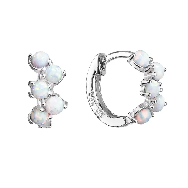 Stříbrné náušnice kruhy se syntetickými opály bílé 11339.1