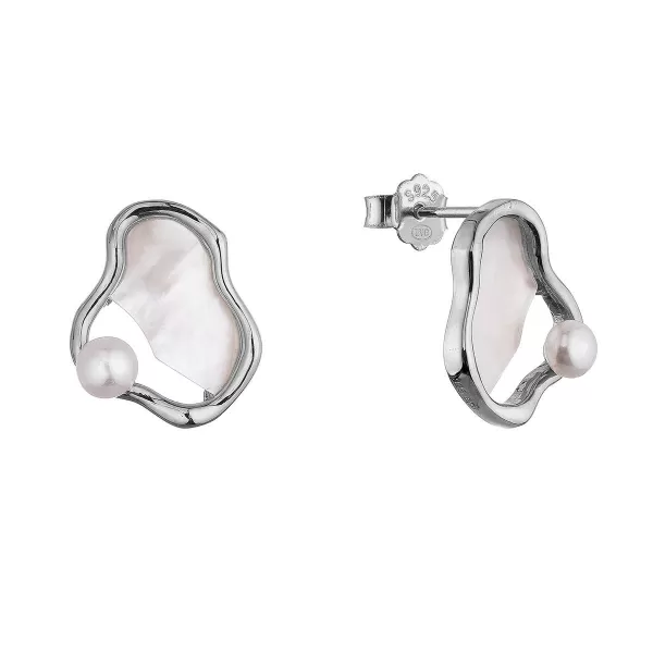 Stříbrné náušnice nepravidelného tvaru s říční perlou 21120.1