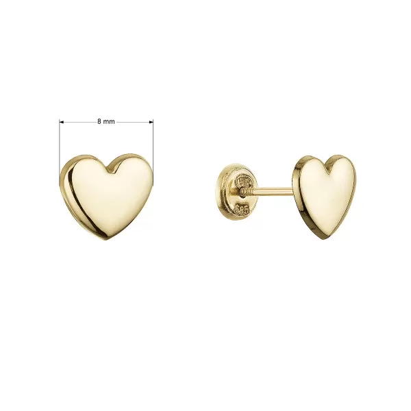 Zlaté 14 karátové náušnice srdce 91A00078