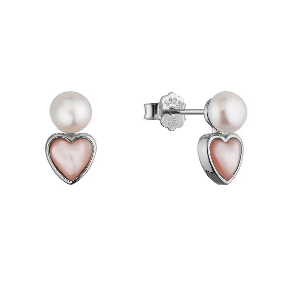 Stříbrné náušnice s říční perlou srdíčka 21119.1